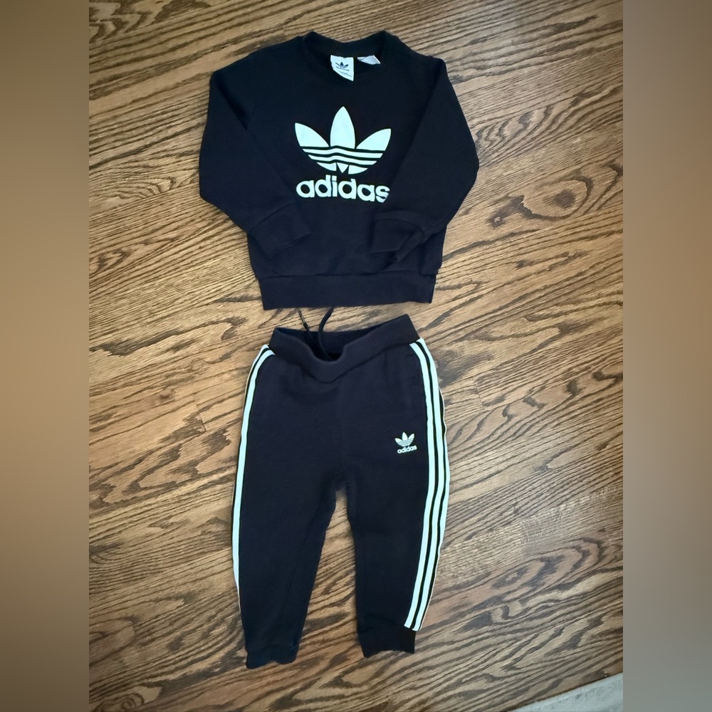 Adidas Kids Black Joggers with White Stripes 3T